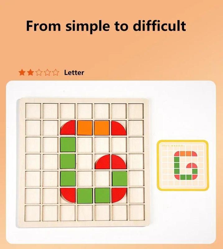 Product Introduction of 3d Montessori Geometry Jigsaw Tangram Mosaic Puzzle Sensory Game Early Education Shape Color Wooden Board Toy Gift For Kids 5