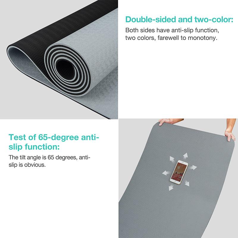Product Introduction of Yoga Mat,Double-Sided Non Slip Eco Friendly Fitness Exercise Mat with Strap TPE YogaMats for Women Men,for Yoga,Pilates,Exercise 4