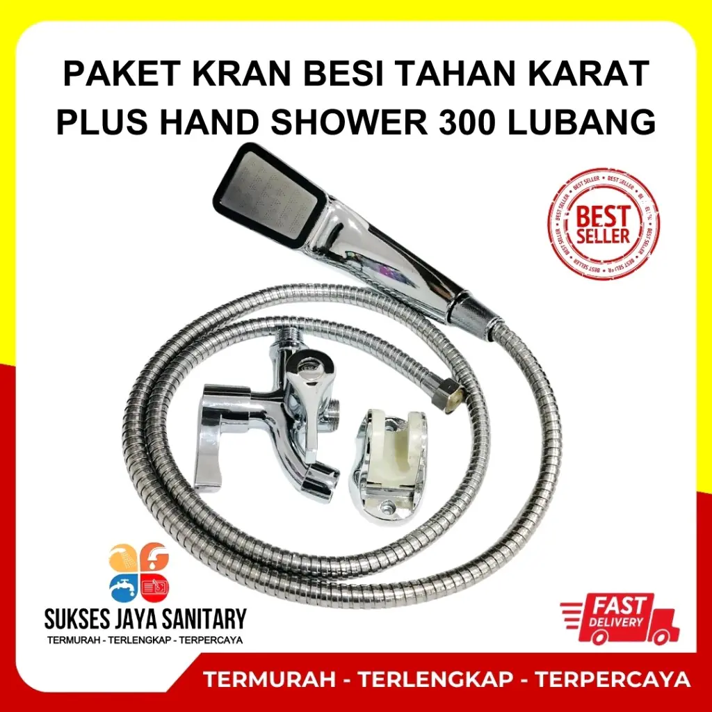 FLASH SALE 4 IN 1 Paket Kran Besi Tahan Karat Plus Hand Shower 300 lubang komplit Air Air Keran Selang penghemat air shower perlengkapan mandi jet  showers