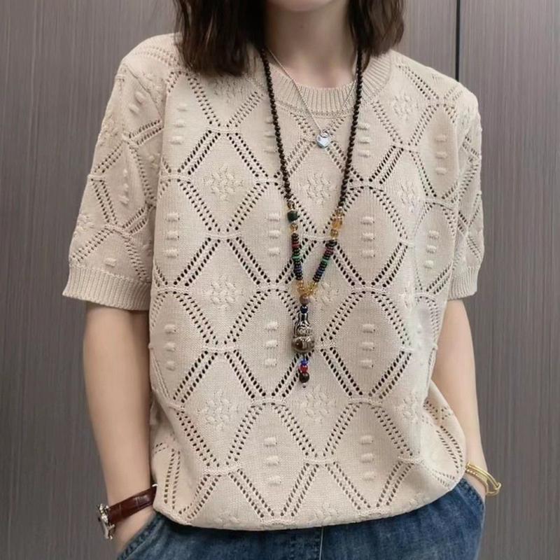 Product Introduction of Áo ngắn Tay Dệt Kim, Thời Trang Thường Ngày Cho Nữ, Jacquard khoét Dáng Ôm Áo Len Mỏng, Hàng Mới Về Mùa Hè 2023 2