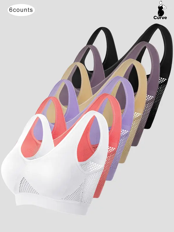 Plus Size Push Up Bra, Women's Breathable Comfortable Wireless Bra for All Seasons, Hollow Out Mesh Plus Size Bra for Women 5