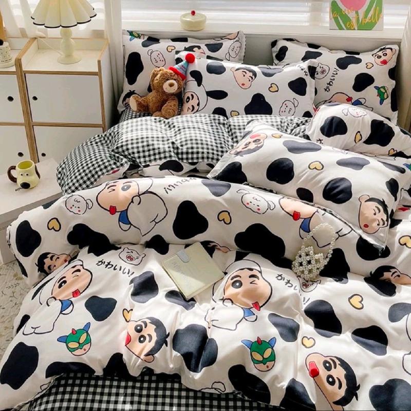Bộ Chăn Ga Gối Hình Cu Shin Trắng Đáng Yêu ch ăn chống phai màu bộ chăn ga gối đệm