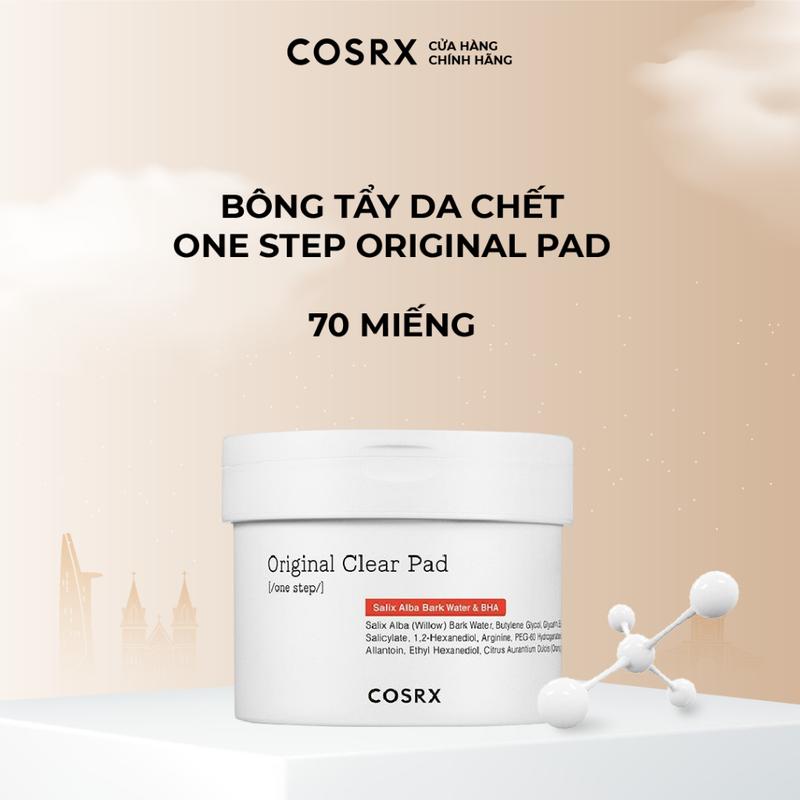 Hộp 70 miếng bông COSRX One Step Original Clear Pad, Toner Pad tẩy da chết  kiềm dầu ngăn ngừa mụn