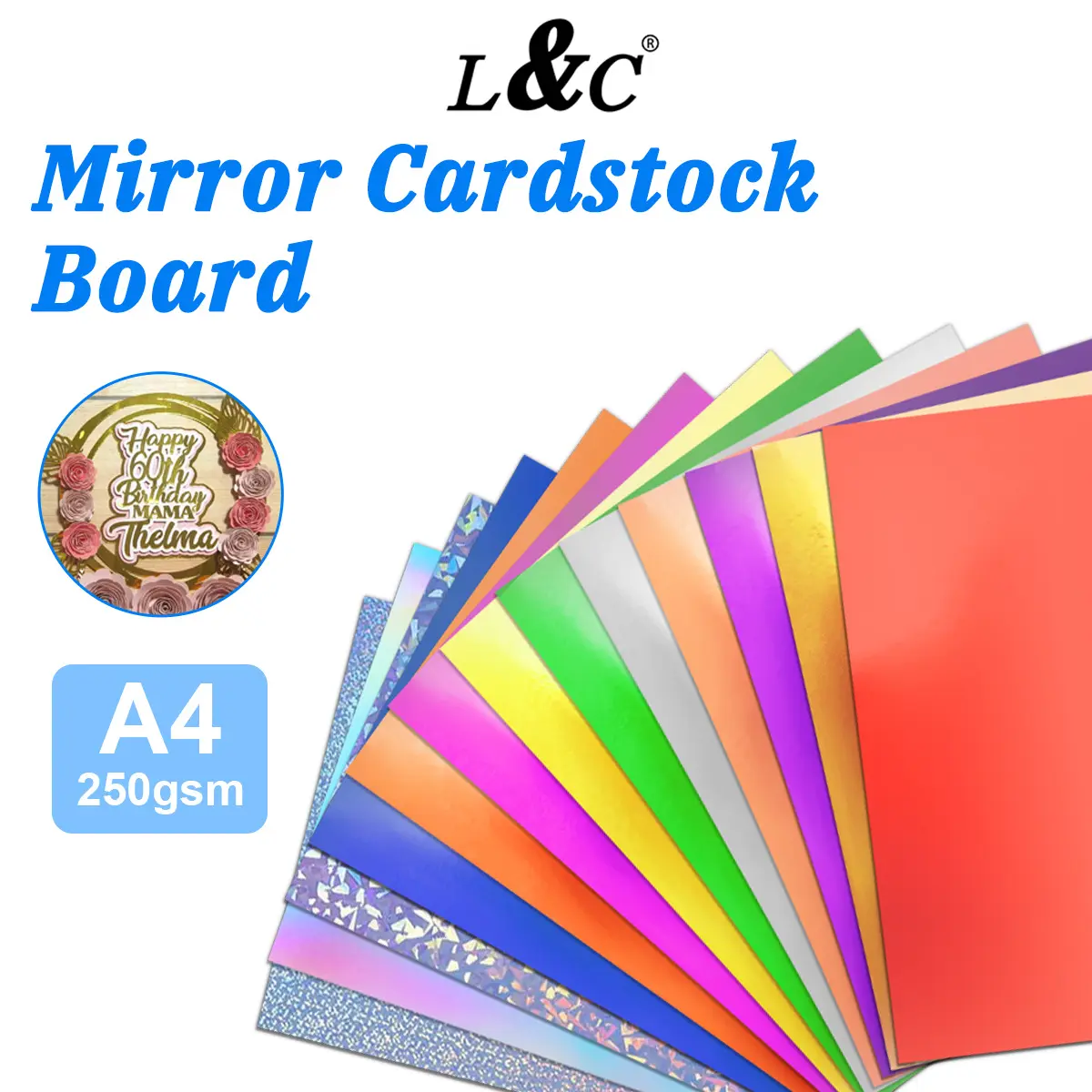L&C 10pcs 250gsm Glitter and Shiny Metallic Mirror Cardstock Board DIY Paper for Arts TPC