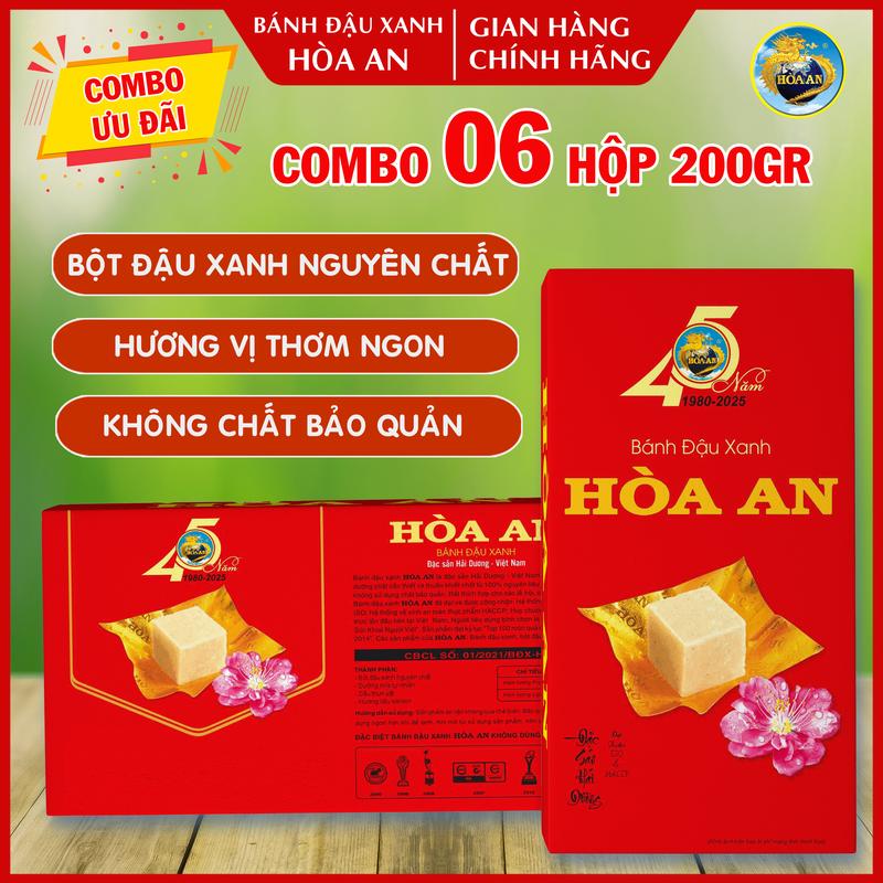 Combo 06 Hộp Bánh Đậu Xanh Hòa An 200gr (Date mới + chính hãng)