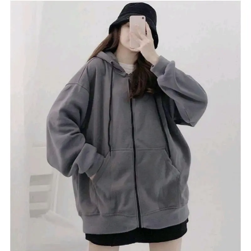 JAKET Hoodie Zipper pria wanita polos Lembut Panjang Sweater Keren Hitam 1