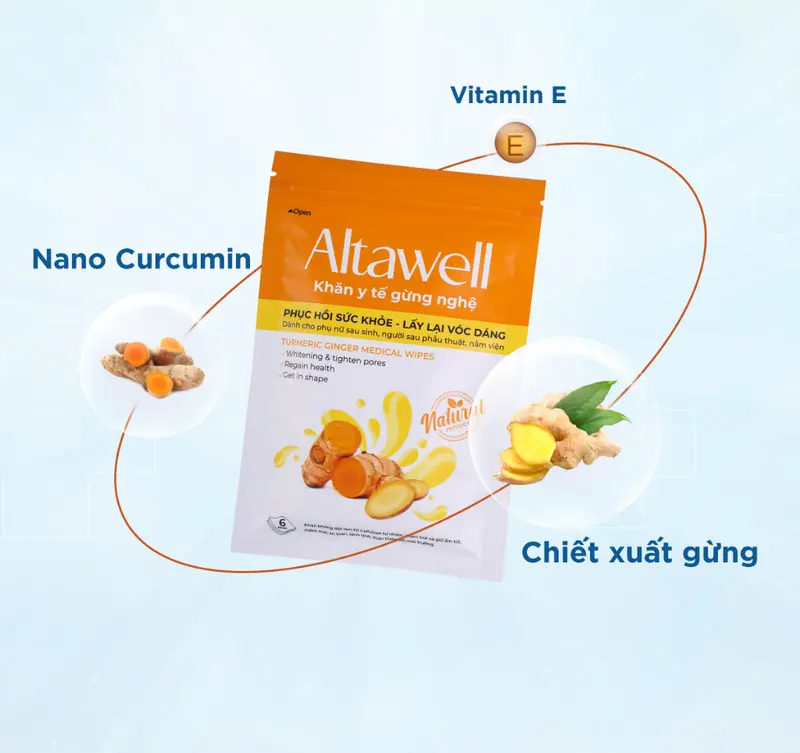 Khăn y tế gừng nghệ Altawell - Làm sạch & giữ ẩm cho mẹ sau sinh - Hộp 30 khăn 1
