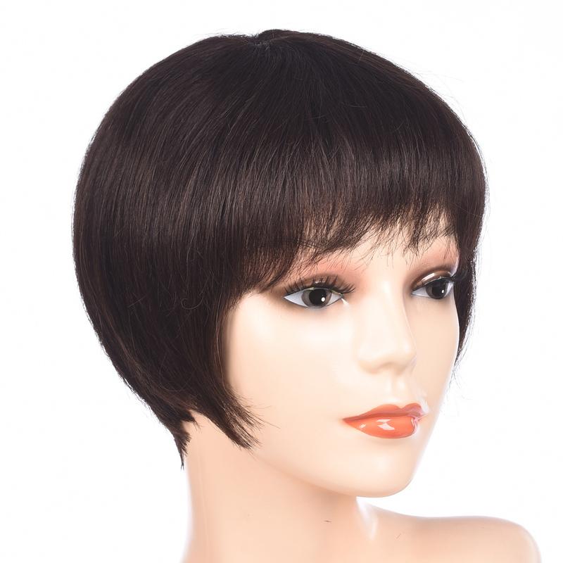 Natural black hand-woven H twist real H short straight bangs Bob hcut head cover short H human head cover 0