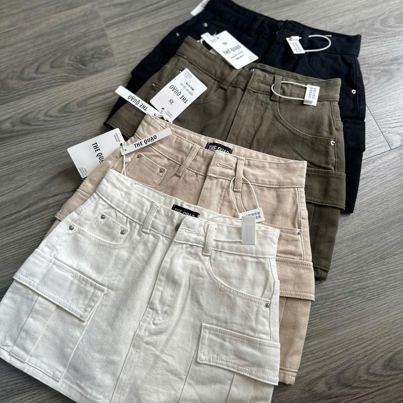 THE QUẠO - Chân Váy Nữ Lưng Cao Túi Hộp Hai Màu Be Đen R1304_414