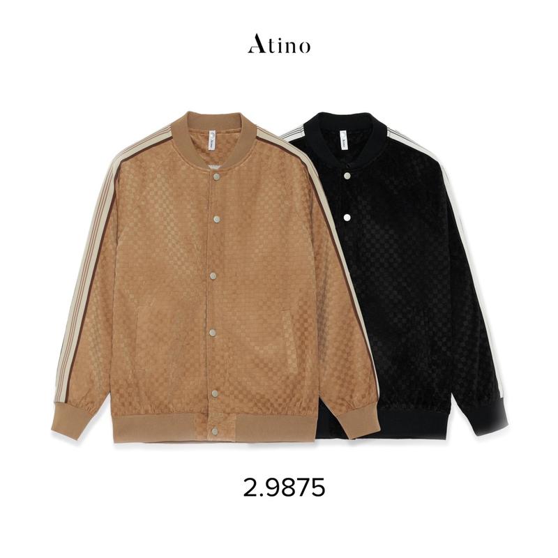 Áo Khoác Bomber Nam Phối Kẻ Sọc Tay ATINO L.2.8975 VN Menswear Jacket Tay Dài Nhung Navy Dài Tay Bi Nâu Blazer áo  khoác áo  dạ