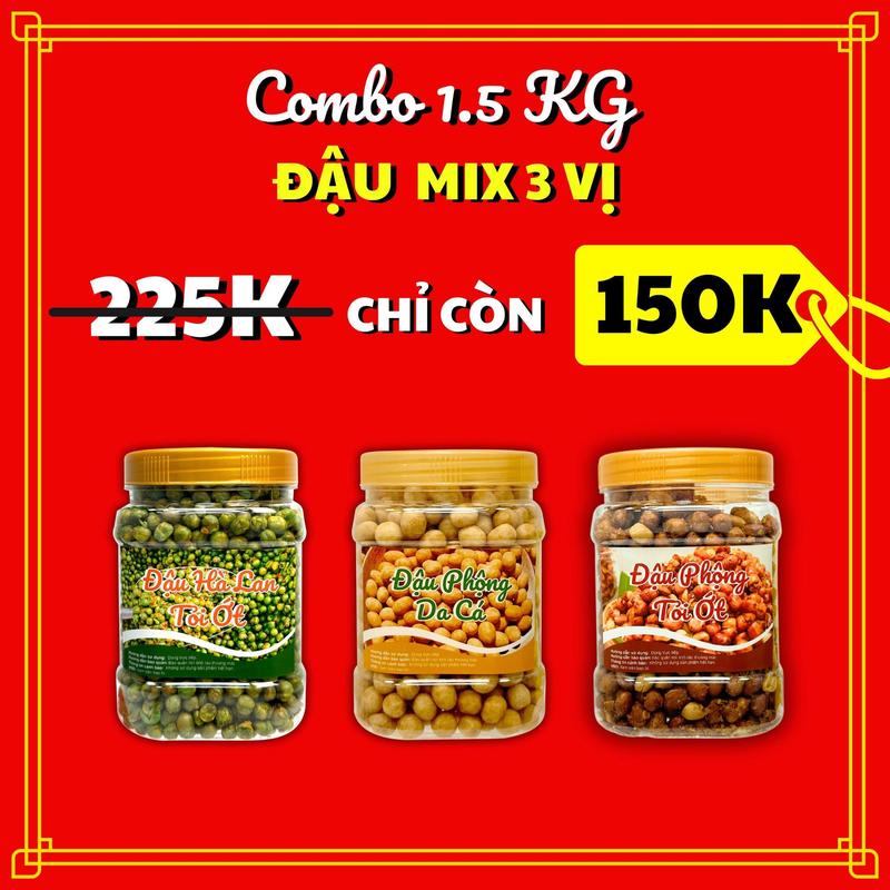 Combo 1KG5 Đậu Mix 3 Vị [500G Đậu Phộng Tỏi Ớt + 500G Đậu Phộng Cốt Dừa+ 500G  Đậu Hà Lan Tỏi Ớt] Thơm Ngon [ CÔ DIỆP FOOD] Snack Ăn Vặt