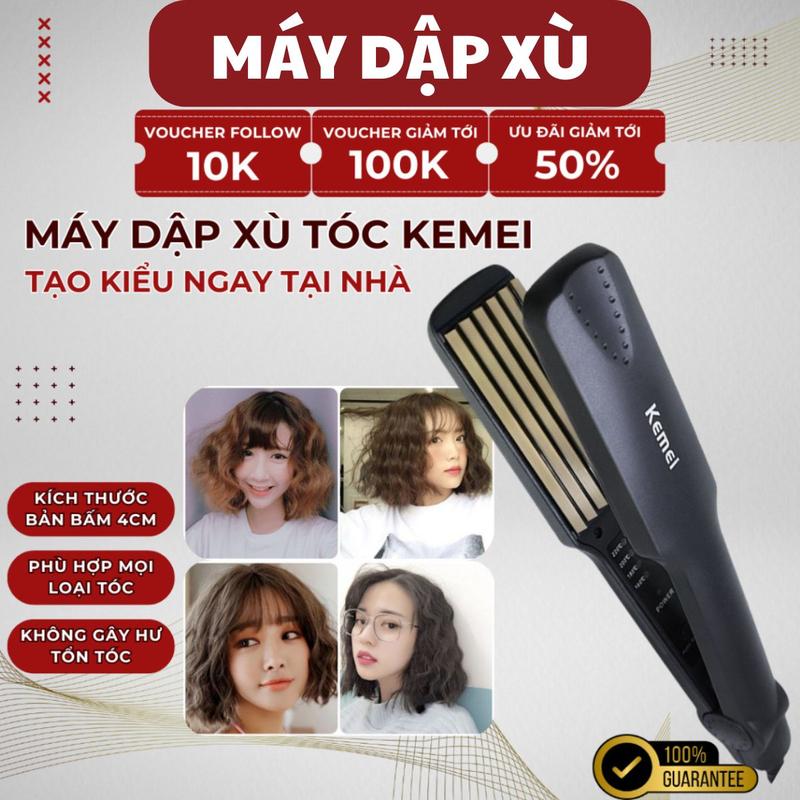 Máy dập xù tóc mini KEMEI chính hãng, máy tạo kiểu ép là thẳng tóc, máy dập xù, bấm mè, làm phồng tóc, đa năng 4 mức nhiệt