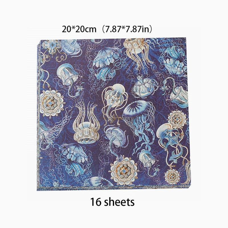 Product Introduction of 16sheets Marine Life Themed Vintage Material Paper, Retro Handbook Background Paper, DIY Decoration For Scrapbooking & Journal Making 11