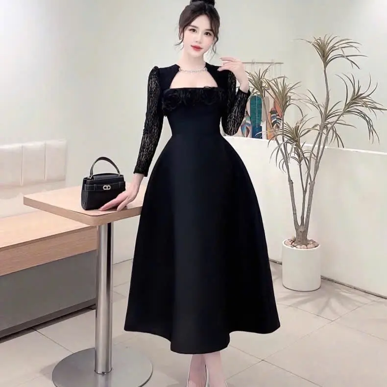 Váy tapta tay ren dài cổ đá cuộn hoa 5