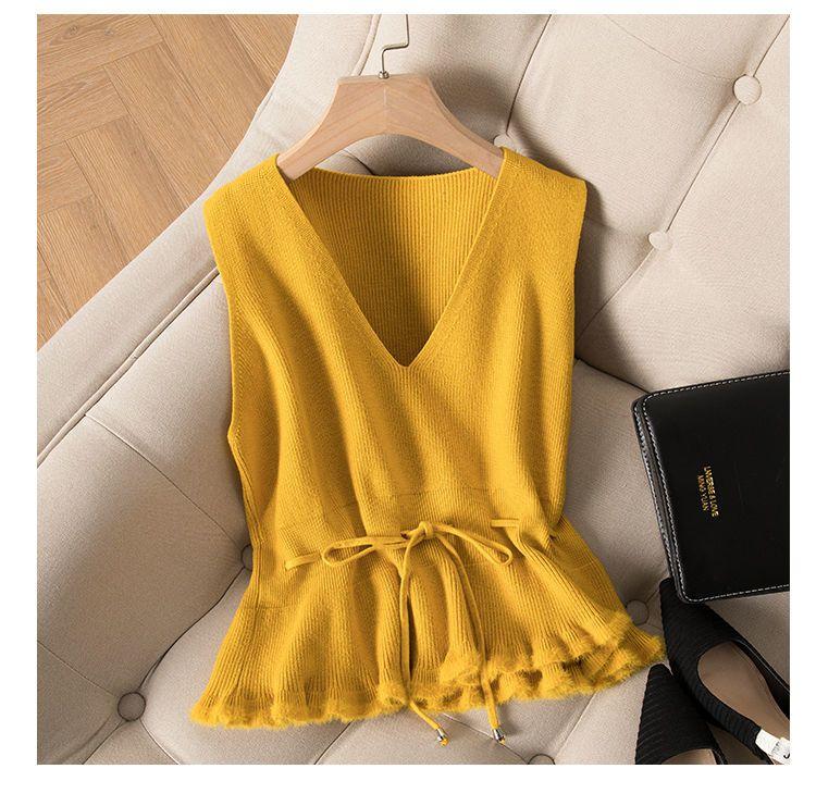 Product Introduction of Áo Vest Dệt Kim, Dành Cho Nữ, Hàng Mới Về Mùa Xuân Và Mùa Thu 2024, Áo Vest Bó Sát Eo, Kiểu Áo Chui Đầu Dễ Phối Đồ Ngoài Trời, Không Tay, Cổ Chữ V, Áo Vest 4