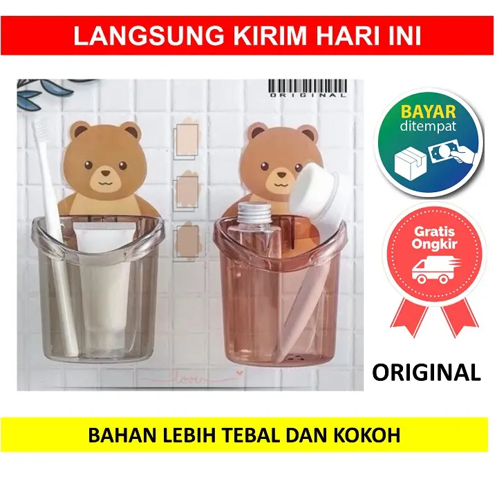 PROMO TKG Holder Bear Tempat Sikat Gigi Tempel Dinding Kamar Mandi Odol Brush On Sabun Rak Anak Lucu Karakter Selamat Berbelanja