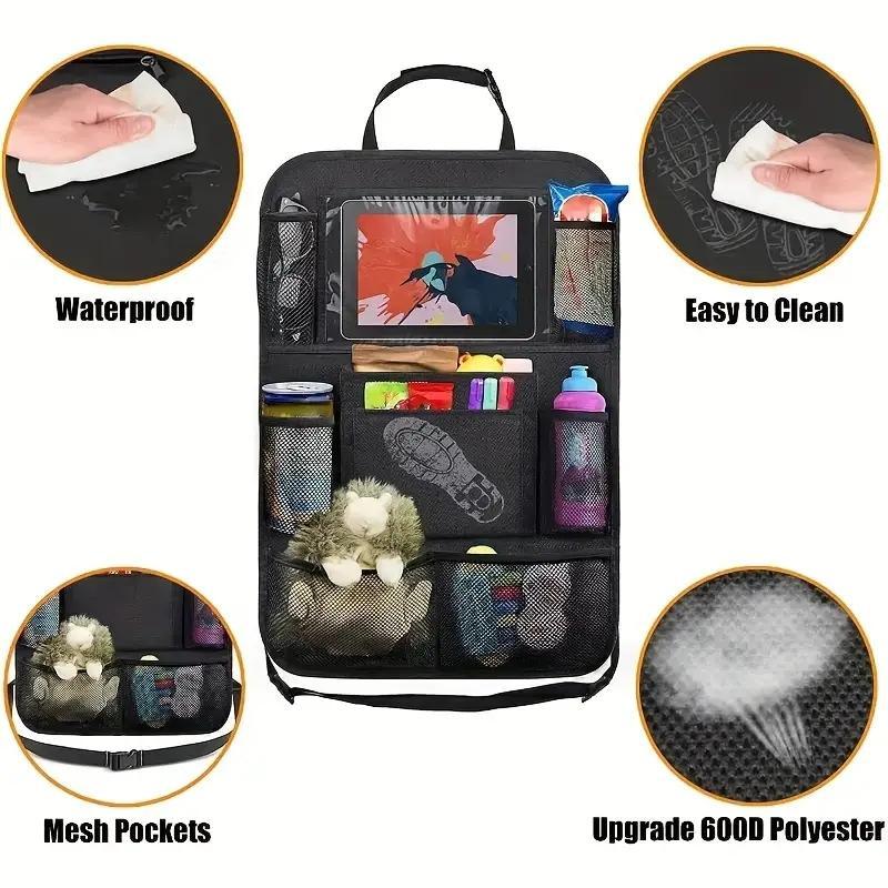 Product Introduction of Car Seat Back Storage Bag, Car Seat Back Organizer with Tablet Holder, Car Backseat Organizer for Toys, Drinks, Books Storage 6