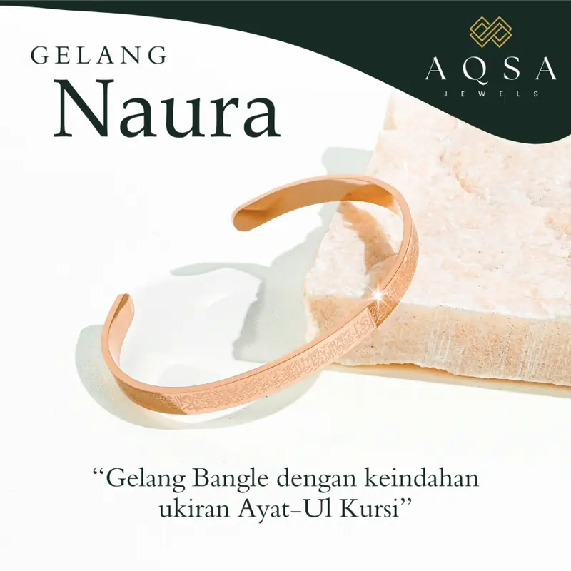 AQSA - Gelang Wanita NAURA - Gelang Bangle Ayat Kursi - Gelang Wanita Anti Karat Mirip Emas Asli 3