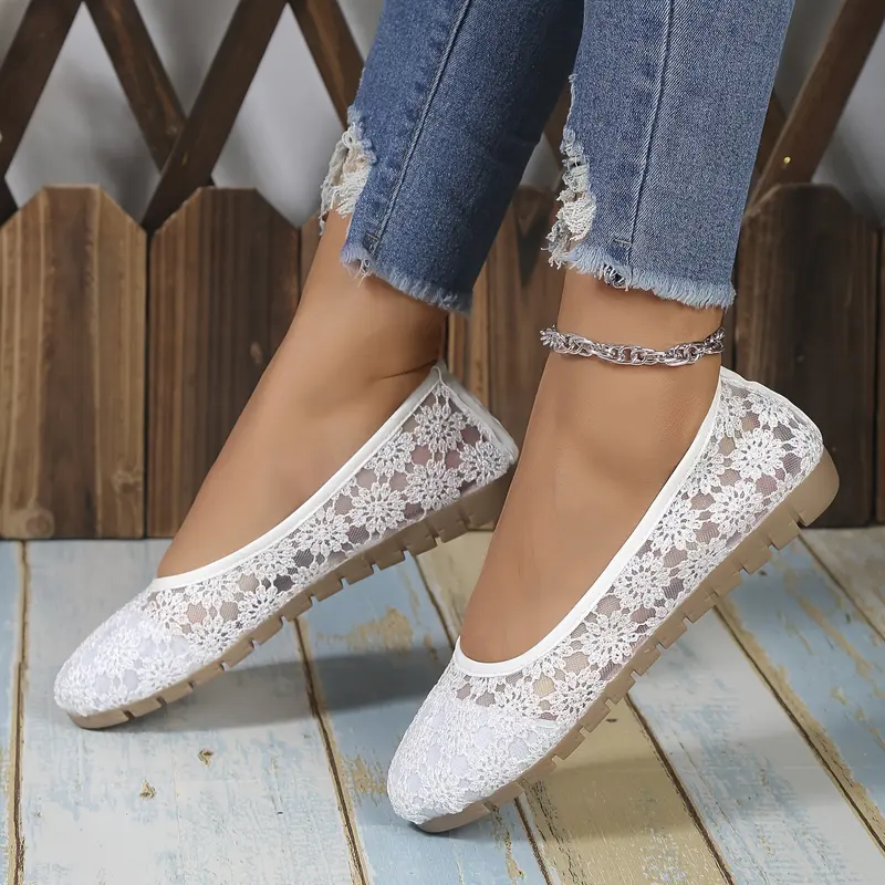 Womens Floral Lace Ballet Flats - Effortless Slip-On, Ultra-Soft Sole, Airy & Comfy - Chic Shallow Mouth Shoes for Breathable All-Day Wear 6