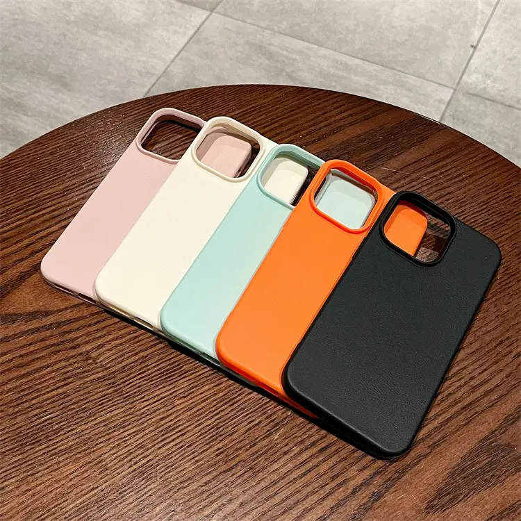 Applicable to Apple 16Promax Leather Texture Simple Solid Color Phone Case Iphone11/13 Drop-Resistant TPU Protective Case