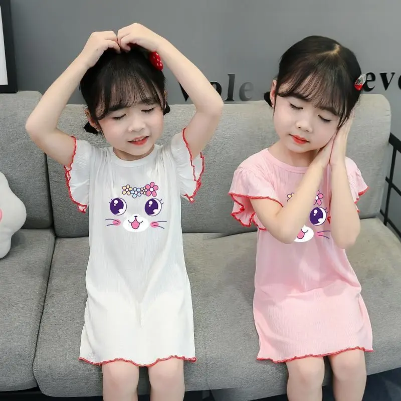 Váy Ngủ Cho Bé Gái, Lụa Lạnh Mỏng Mùa Hè, Đồ Ngủ Trẻ Em Cổ Tích Cho Bé Gái, Phong Cách Công Chúa, Quần Áo Mặc Nhà, Quần Áo Điều Hòa Không Khí Cho Bé