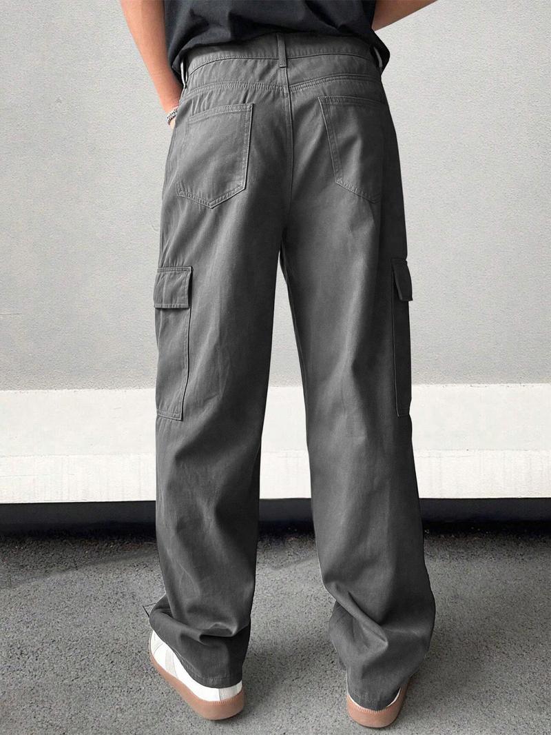 Product Introduction of Men's Solid Flap Pocket Cargo Pants, Regular Fit Casual Street Fashion Comfy Trousers for Daily Wear, Men's Bottoms for All Seasons 2