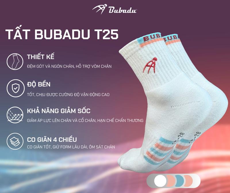 [CHÍNH HÃNG BUBADU] Tất Vớ cầu lông Bubadu T25 cao cấp, dày dặn ôm chân