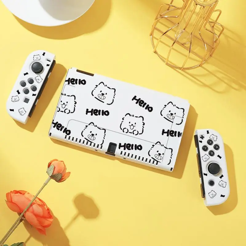Cartoon Cat Pattern Protective Case with Storage Bag & Screen Protector & Accessories, Large Capacity Storage, Anti-fall Protective Cover for Switch OLED 6