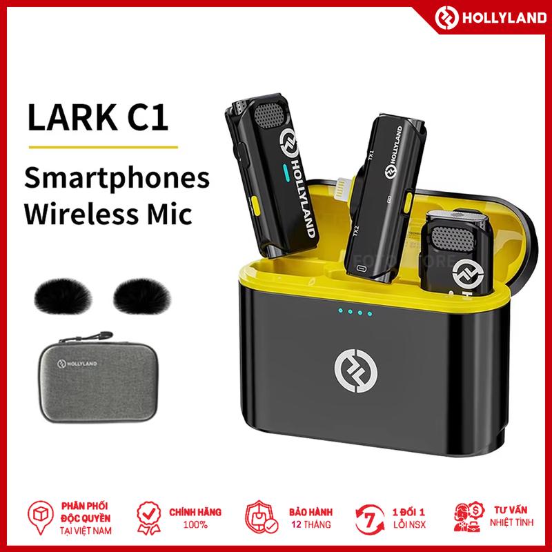 HOLLYLAND LARK C1 DUO (Cổng Lightning) - Mic Thu Âm 2 Người 2.4GHz | BH Chính Hãng 1 Năm