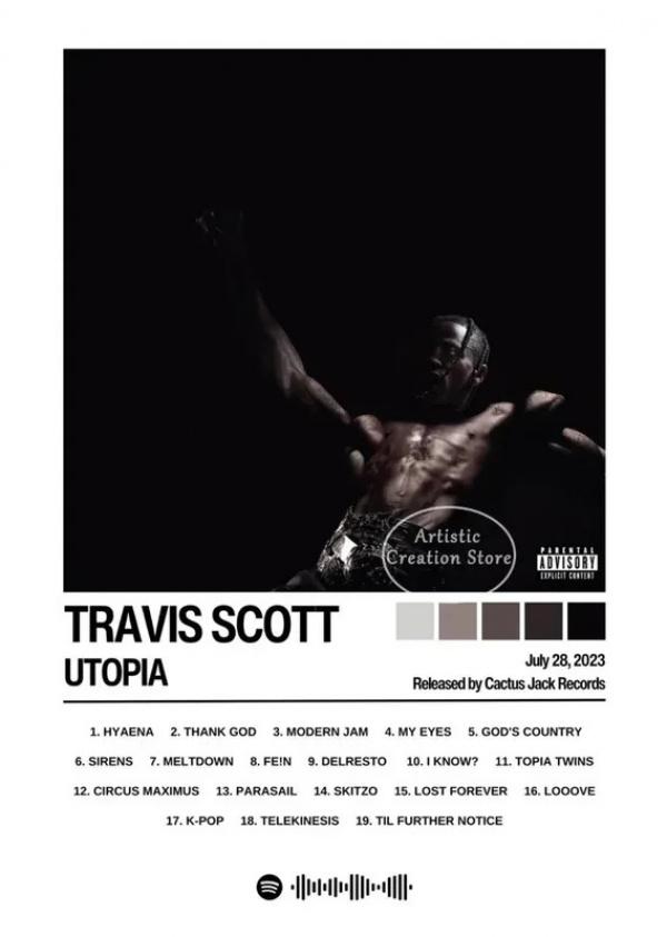 Product Introduction of โปสเตอร์ปกอัลบั้ม, การออกแบบดาวนักร้องฮิปฮอป Travis Scott, ภาพวาดบนผืนผ้าใบ, ภาพแขวนผนัง, เหมาะสำหรับห้องนอน, คลับ, และของตกแต่งบ้าน, ของขวัญแฟน, ของสะสม 39