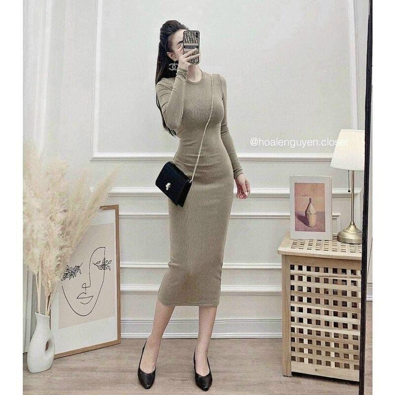 Váy Len Tăm Body Cổ Tròn Co Dãn Tốt Giữ Nhiệt Ấm 6