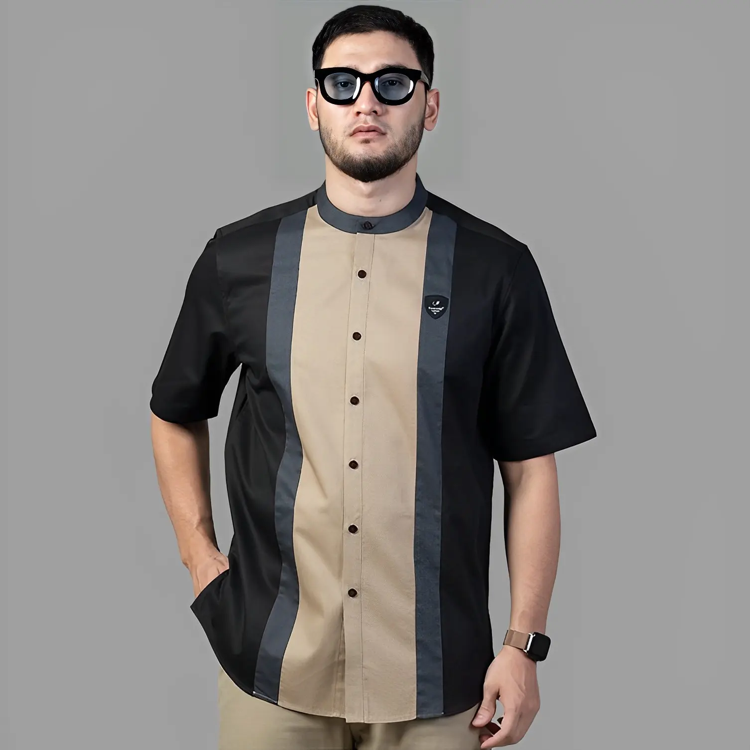 Saudagar Klambi Baju Koko Candle Series Pria Toyobo Kerah Shanghai Lengan Pendek New Motif Fit Muslim