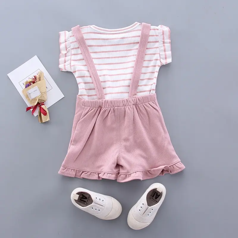 Setelan Set 2in1 Overall Anak Bayi Perempuan Kodok Garis Strip Pendek Import Cewek Parsel 6
