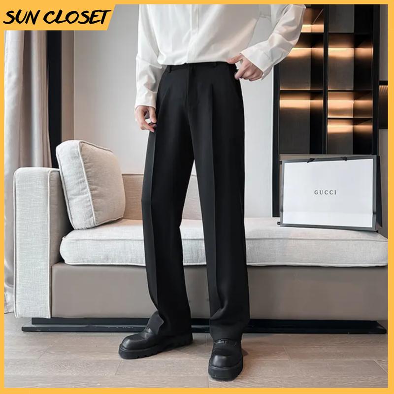 Quần âu nửa cạp chun SUN CLOSET MÀU ĐEN form suông rộng nam nữ Menswear Pants có thể giặt máy thời trang thanh lịch 2