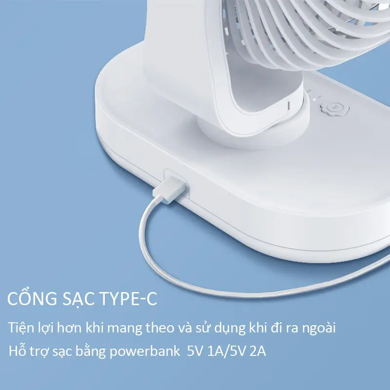 Quạt Điện Quạt Để Bàn Mini 15 Giờ Pin 5000mah Xoay 90 Độ 40db Quạt Xoay Tự Động - 4 Chế Độ Làm Mát Không Khí QuạT Fan 4