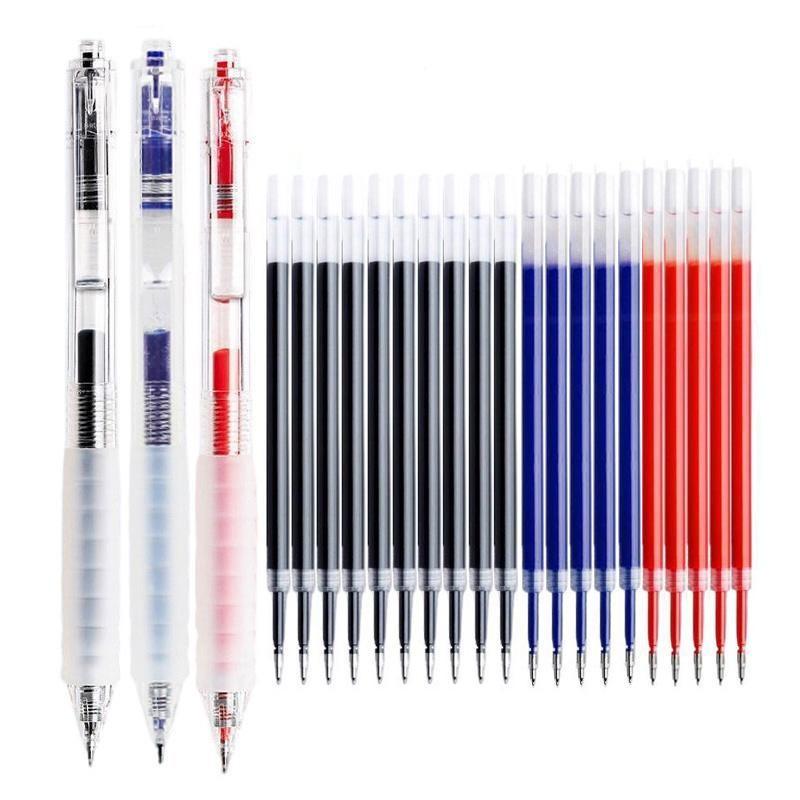  Bộ Combo 3 Bút Gel + 20 Ruột Thay - Ngòi 0.5mm 3 Màu Đen Xanh Đỏ | Tay Cầm Ép Mềm Giảm Mỏi - Thân Trong Suốt Xem Mực Hoàn Hảo Cho Học Sinh bút  chì  lò  xo  campot Bút gel ngòi Ruột bút gel tay  mồi  viết 