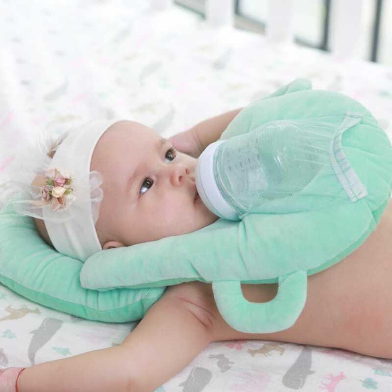 Pillow Blue Grey Pink Crystal Velvet Breastfeeding Stand Multi functional Fixed Head Bottle 4