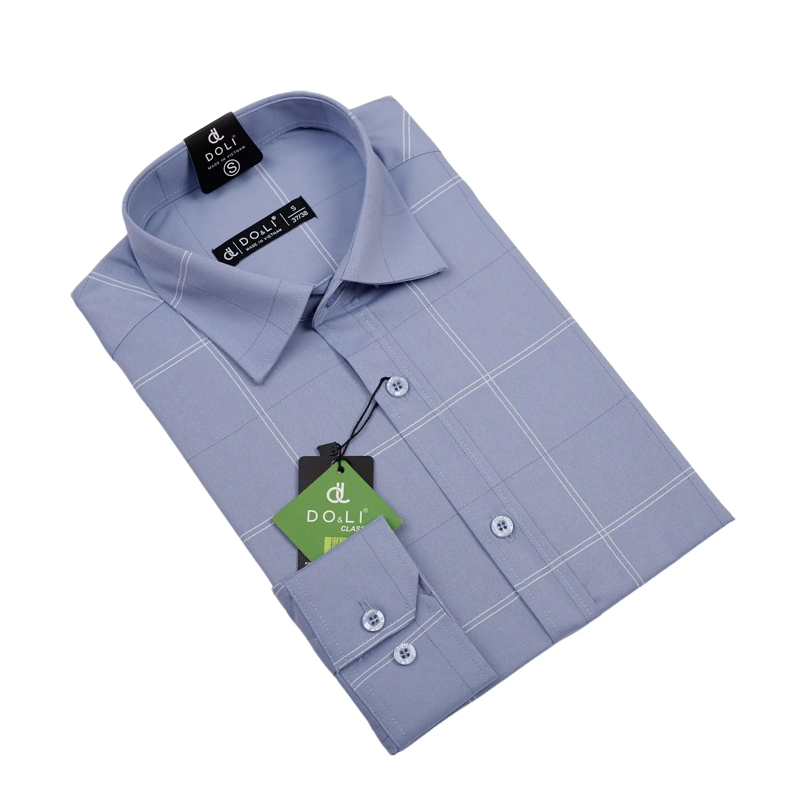 Áo sơ mi Nam kẻ ô dài tay dáng slimfit vạt bầu DOLI Menswear Shirt Có Cổ