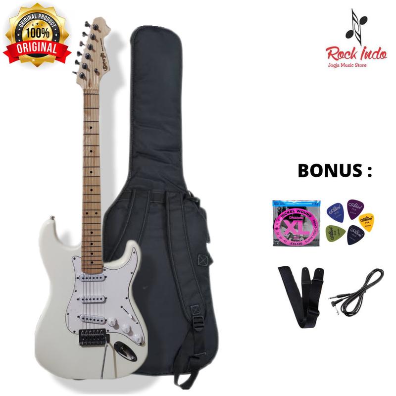 Gitar Elektrik Difergio Original Listrik Body Alder Neck Mapel 6 Senar Model Stratocaster Warna Cream FREE Packing Kayu 1