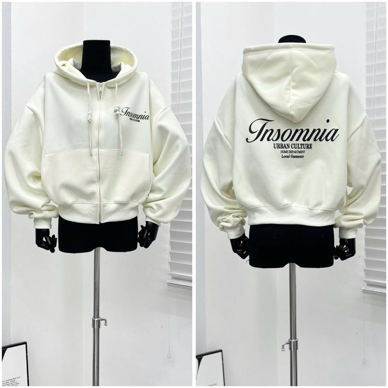 Áo Khoác Nỉ Form Lửng 2 Da QC In Insonia, áo khoác nữ form 40-65kg mặc đẹp Hoodie Zip Women Jacket Top Có 1 Túi Có Túi 3