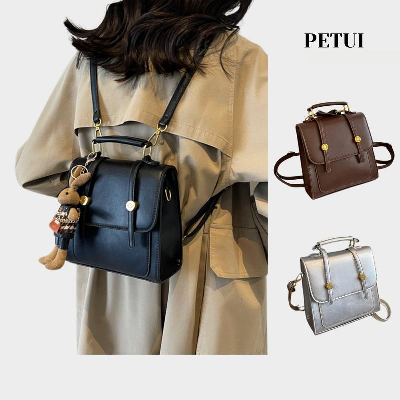  Balo Da Nữ Trơn Cao Cấp 4 Màu Đen Nâu Bạc Trắng Kiểu Dáng Vintag Đứng Phom Đi Học Đi Chơi T34 