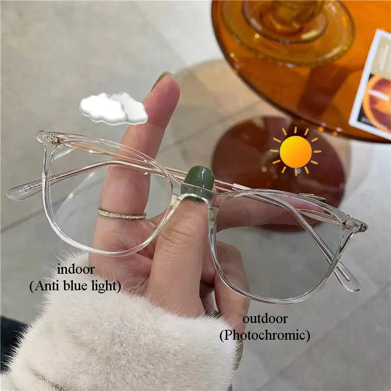 Anti Radiation Photochromic Eye Glasses For Women Men Anti Blue Light protection Eyeglasses Unisex UV400 Sun Adaptive Glass Frames Auto Changing Color Sunglasses Replaceable Lens