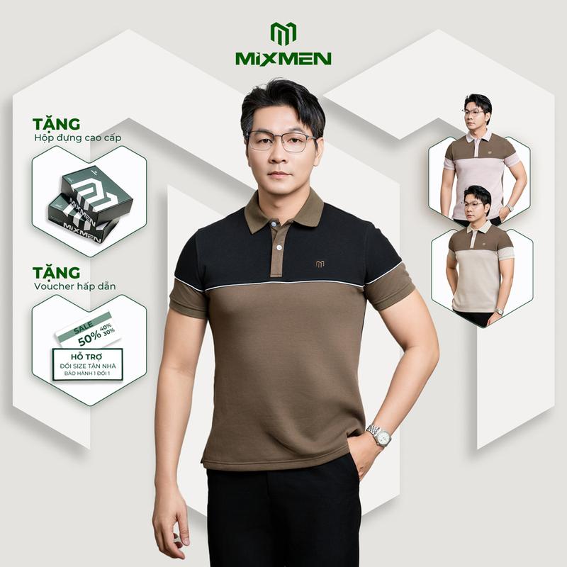  Áo Polo Nam MIXMEN DEMY M-605 vải interlock xuất xịn,chuẩn form điểm nhấn dây lé hiện đại phối trẻ trung big size. 