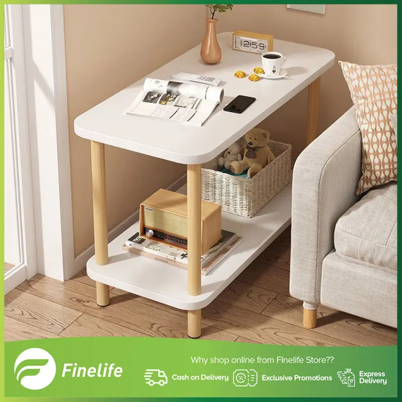 Finelife Simple living room sofa side table living room side cabinet bedroom bedside table two-tier shelf