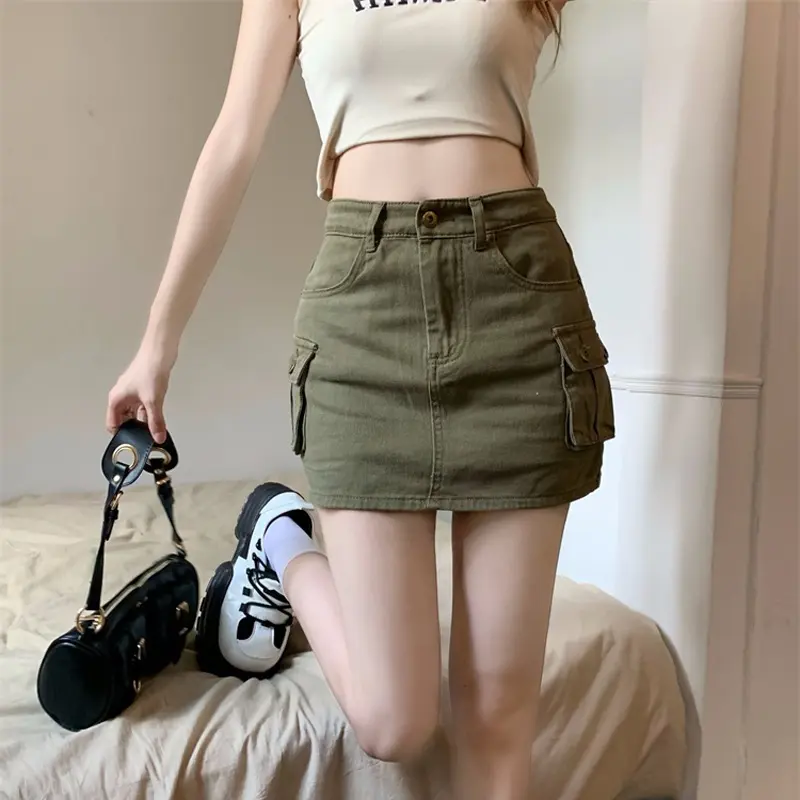 Chân Váy KaKi Chữ A Túi Hộp Có Quần Trong Phong Cách Hàn Quốc Cực Xinh M112