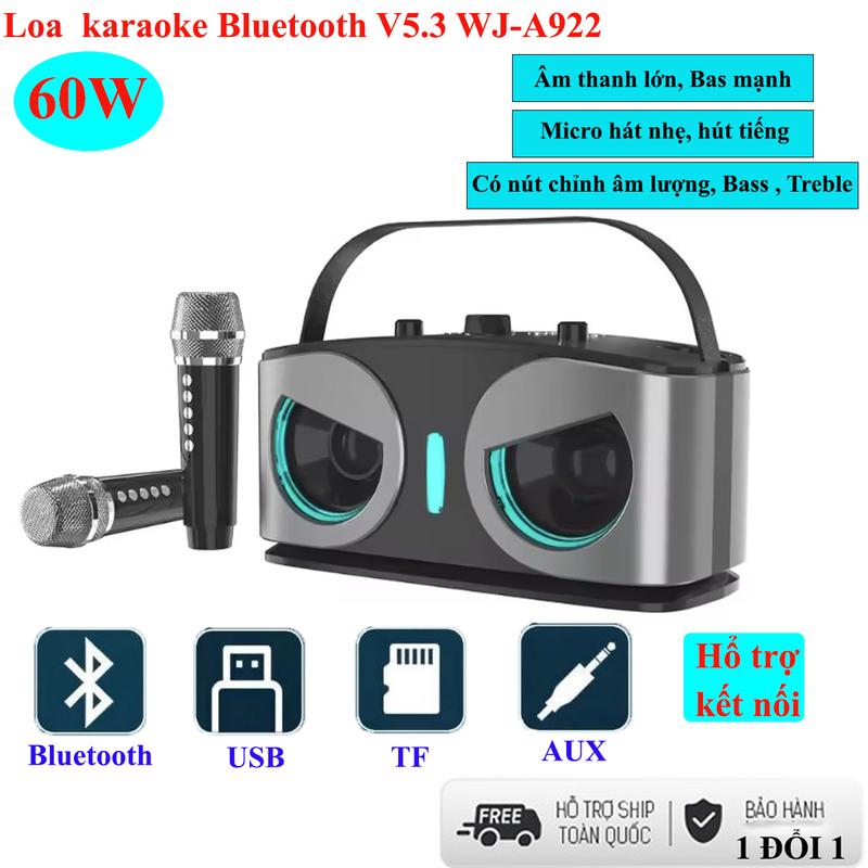  Loa Bluetooth Karaoke A922 Bass Mạnh Công Suất Lớn Pin Trâu - Tặng Kèm 2 Micro Jack 3.5 Dây Đeo Nghe Nhạc Hát Hay Kem 