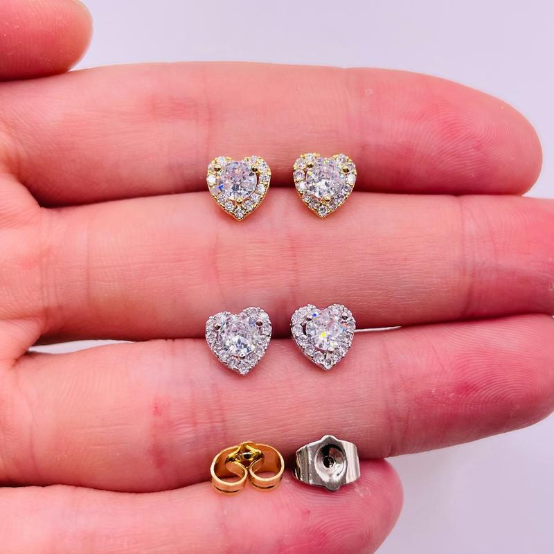 Bông tai trái tim đính đá nhỏ gọn, Khuyên tai đính đá hình trái tim titan không phai màu không rỉ sét, trangsucmoiluatuoi.RIN