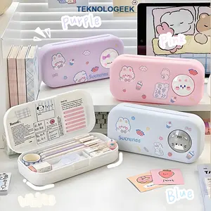 Pastel 2 tingkat Cute tempat Kotak Pensil Anak Kotak Pensil Kartun Kotak Pensil Anak Sekolah Lucu Kapasitas Besar Tempat Alat Tulis Stationery Set Motif Hewan Imut Kekinian Tahan Lama Warna Cerah Ringan Praktis Cocok Untuk SD SMP Tempat-Pensil-Logo-Hewan
