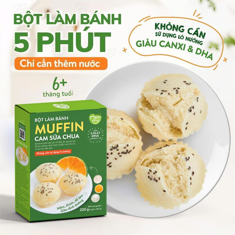 Bột Làm Bánh Muffin Hấp Cam Sữa Chua Mămmy x 200g | Dễ Làm, Dinh Dưỡng, Không Cần Lò Nướng Cho Bé Từ 6 Tháng