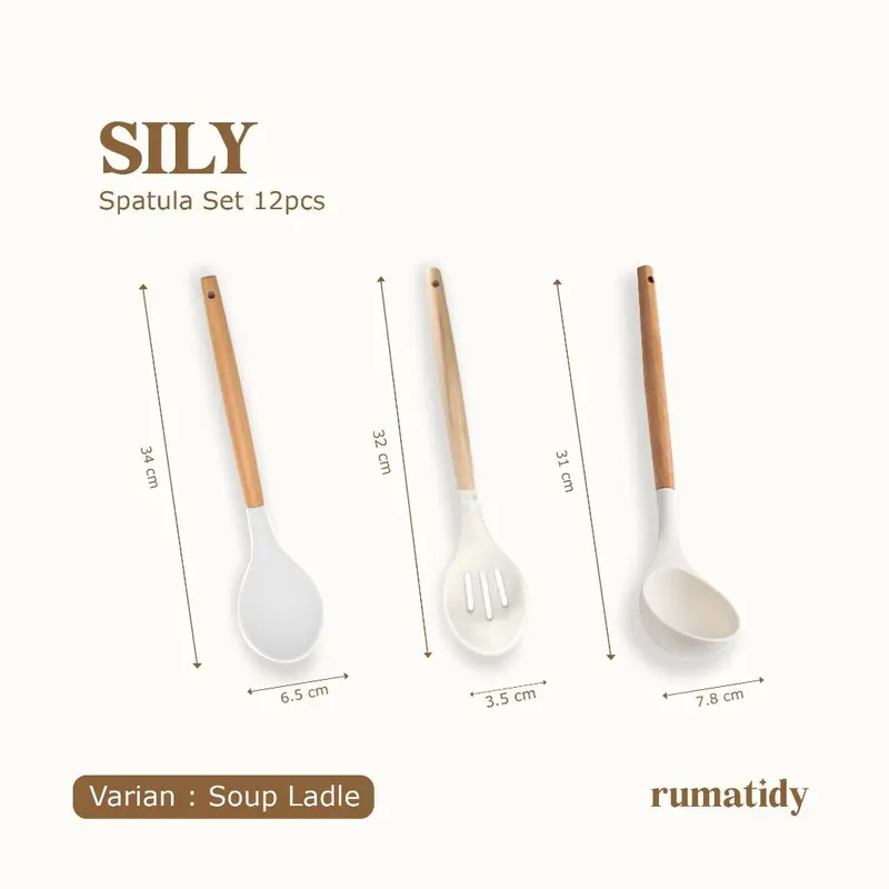 SILY Spatula Set 12pcs Alat Masak Silicone Sodet Steak Clip Set Oil Brush Kitchen Cooking Kayu Kitchenware 6
